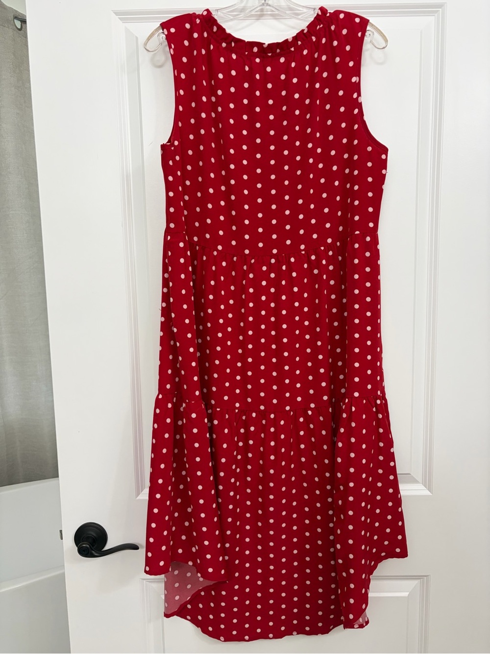 Red Polka Dot Sleeveless Tiered Dress